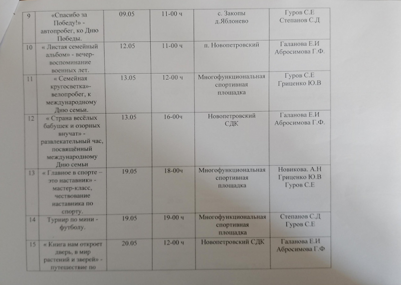 План работы на май 2023г