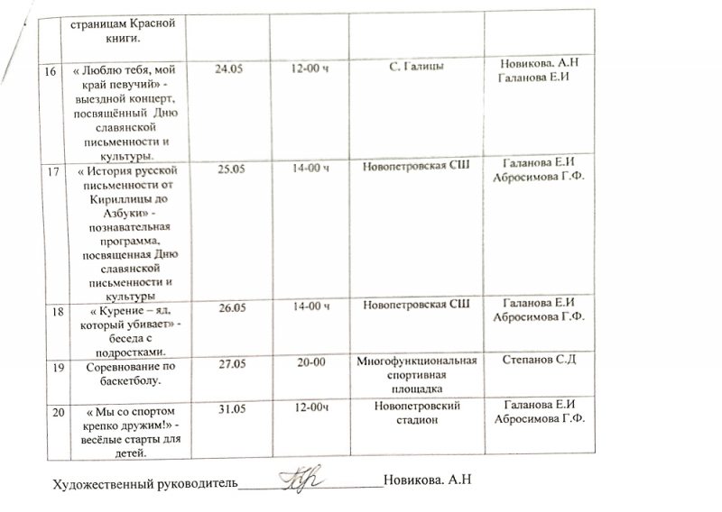 План работы на май 2023г